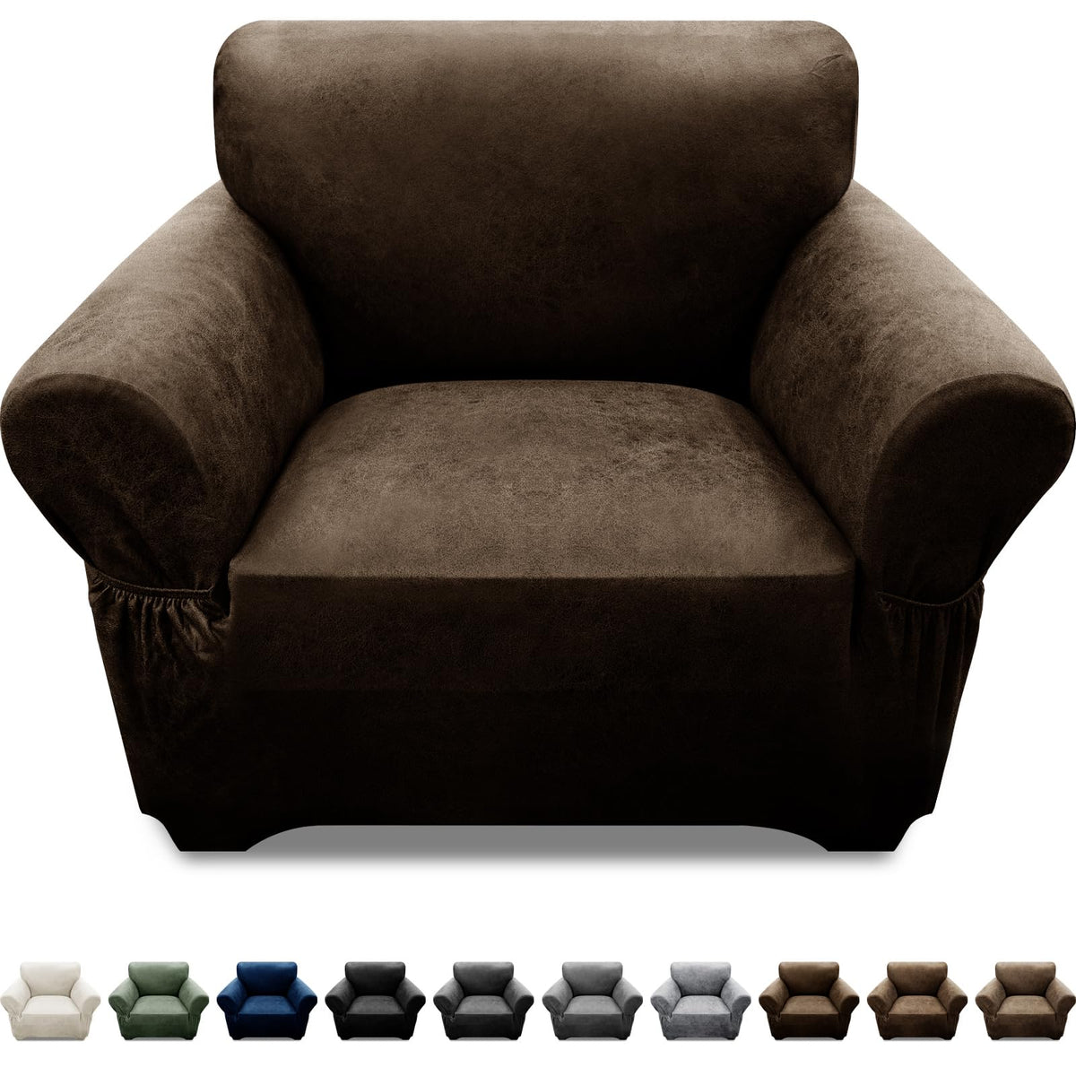 Couch Cover Leather Look 3 Seater Couch Sofa Cover 1-Piece Sofa Slipcover Stretch Furniture Protector with Elastic Bottom & Pockets(Sofa, Coffee)