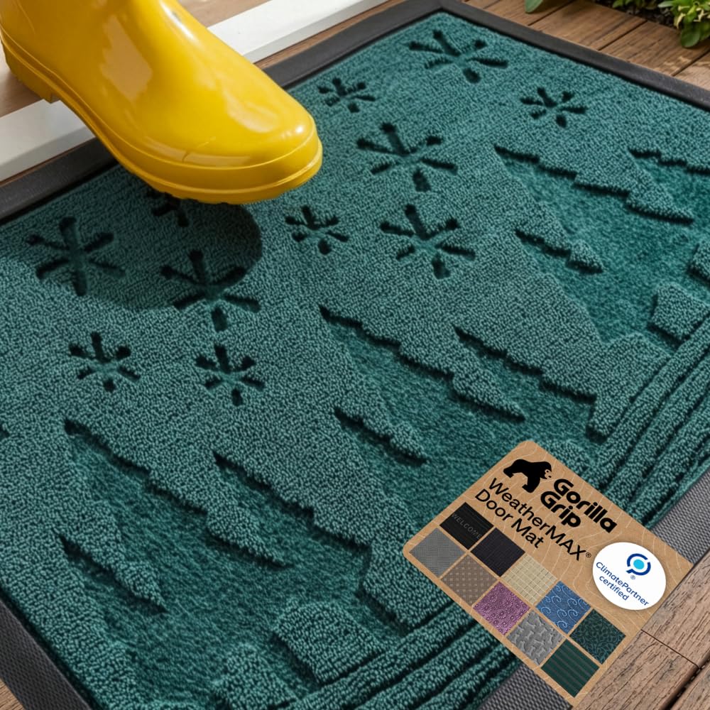 GORILLA GRIP WeatherMAX Door Mat, Indoor Outdoor Use, 29x17 Gray Diamond