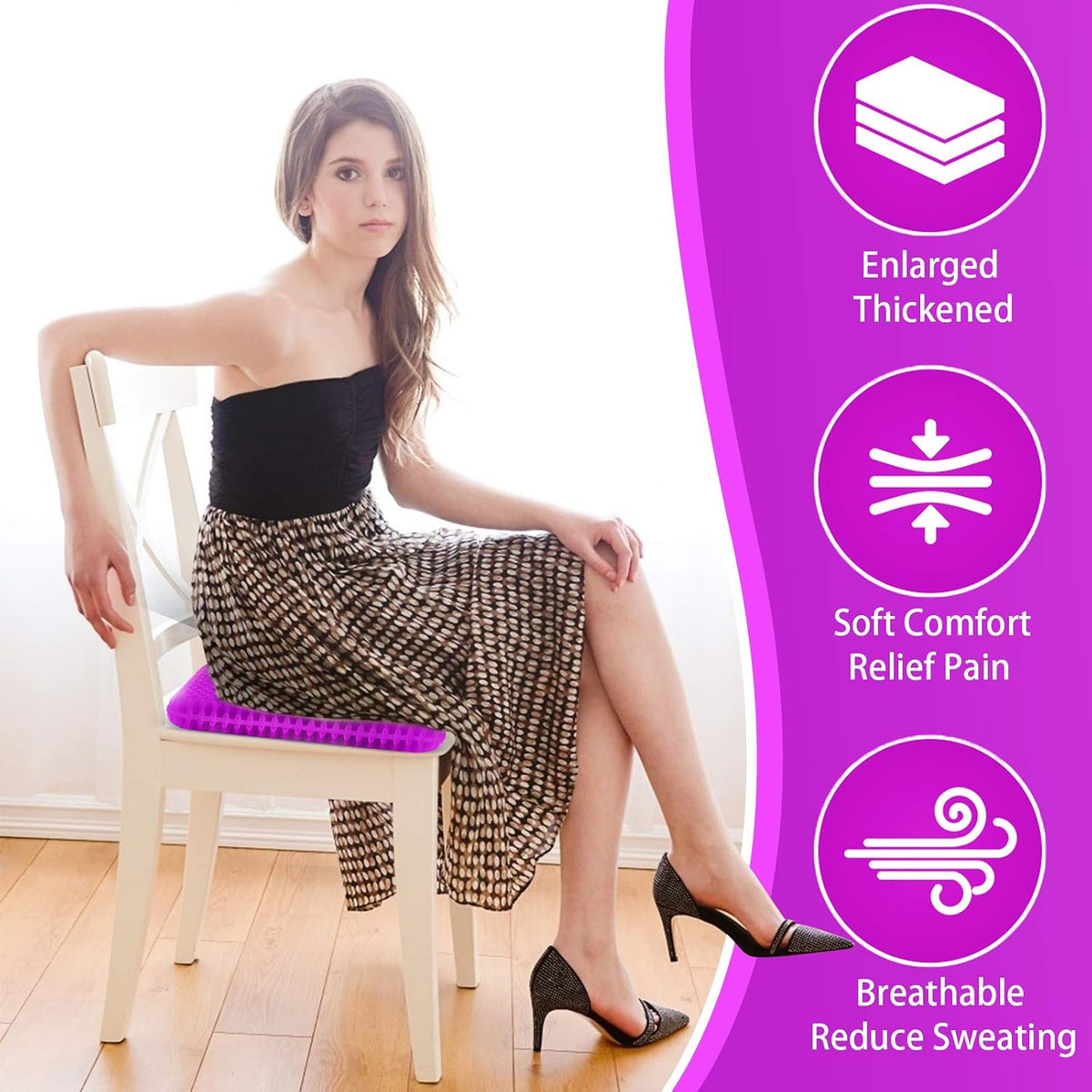Gel Seat Cushion for Long Sitting, Gel Chair Cushion (Large & Thick)