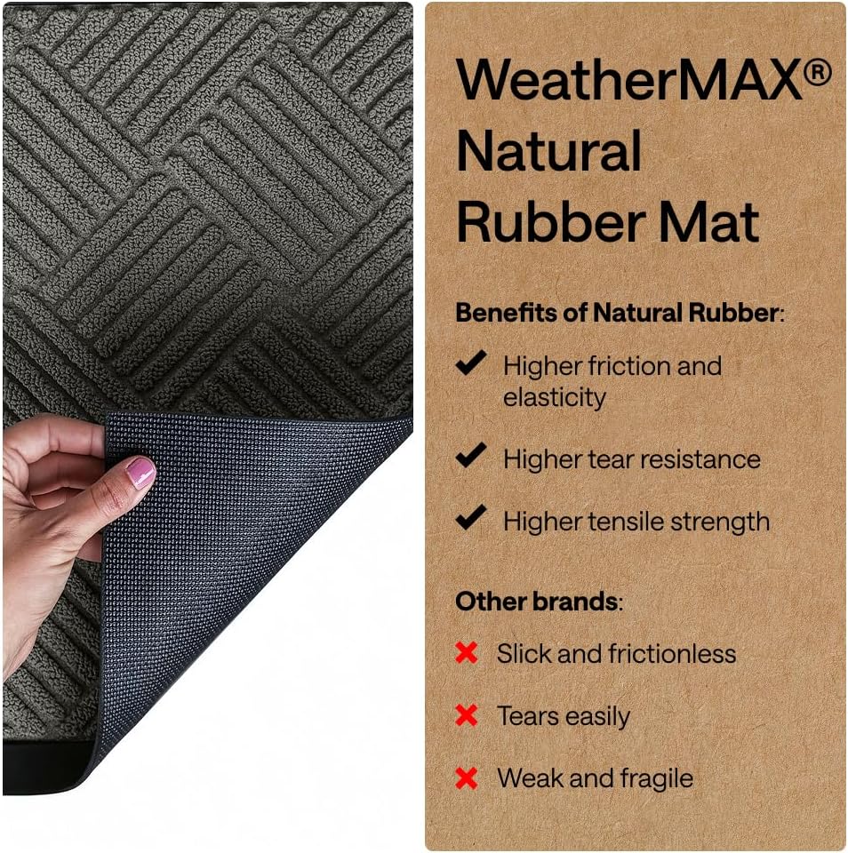 GORILLA GRIP WeatherMAX Door Mat, Indoor Outdoor Use, 29x17 Gray Diamond