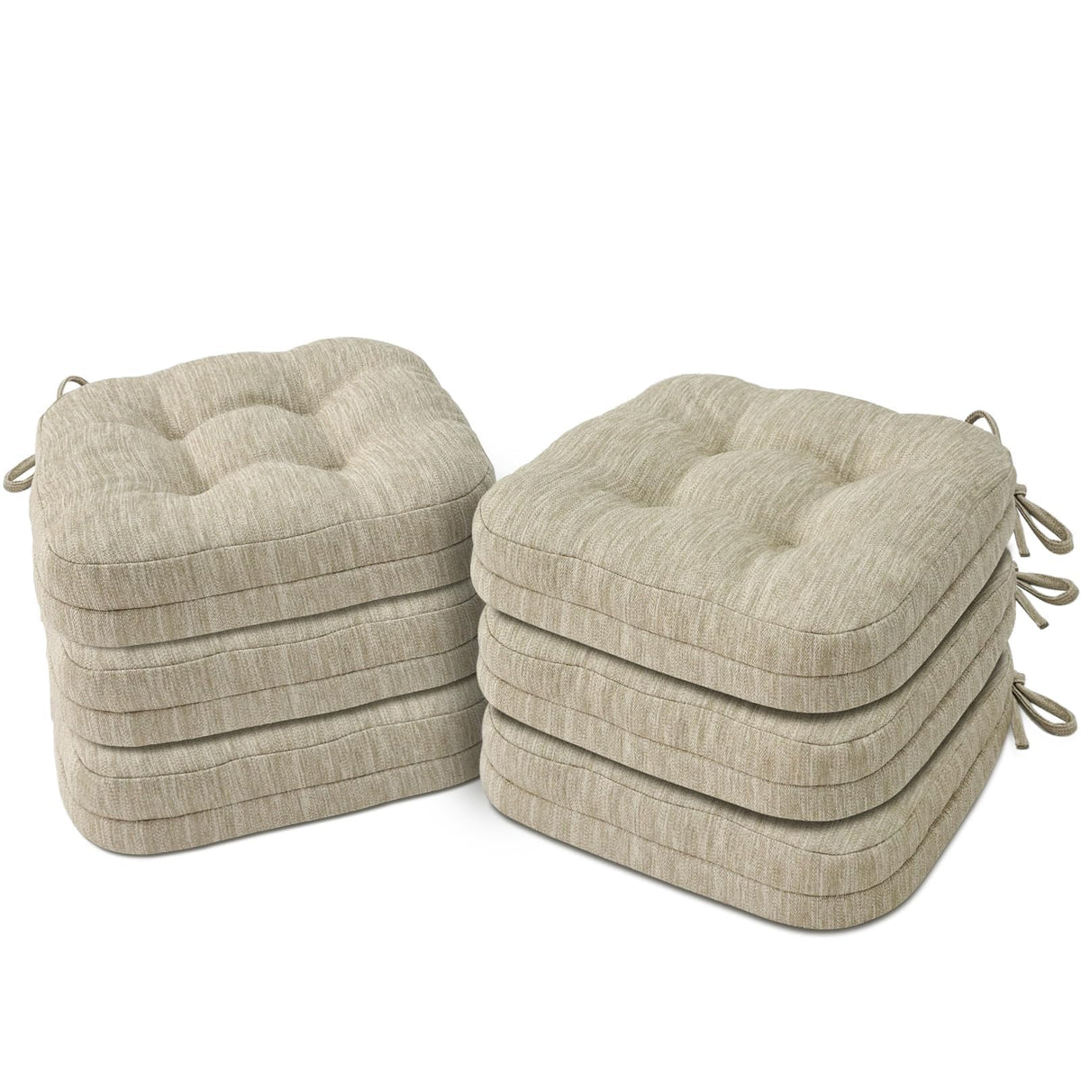 Shinnwa Dining Chair Cushions Set of 4, Dual-Layer Memory Foam Kitchen Chair Cushions, Patented Design Seat Pads with Ties, 16.5 x 16.5 x 3.5in, 4 Pack, Beige