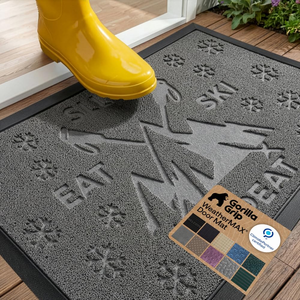 GORILLA GRIP WeatherMAX Door Mat, Indoor Outdoor Use, 29x17 Gray Diamond