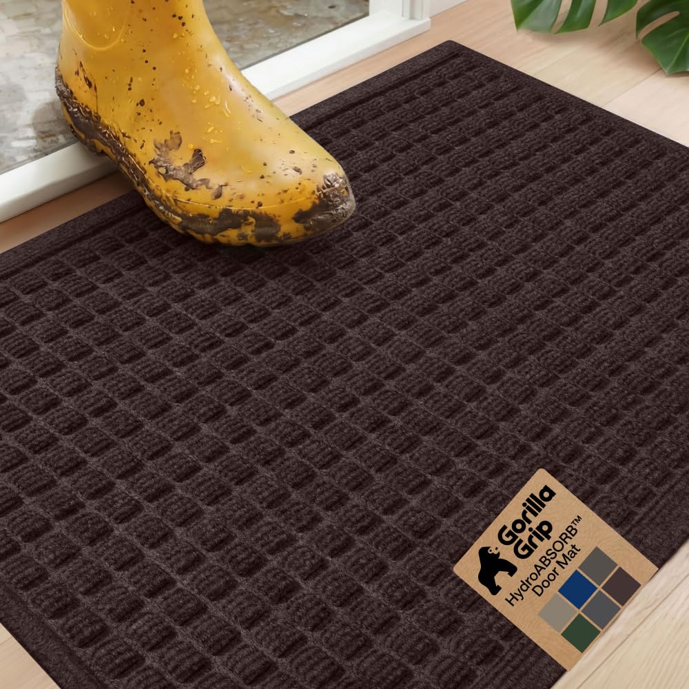 GORILLA GRIP® HydroABSORB Door Mat for Indoor Outdoor Use, 29x17 Coffee