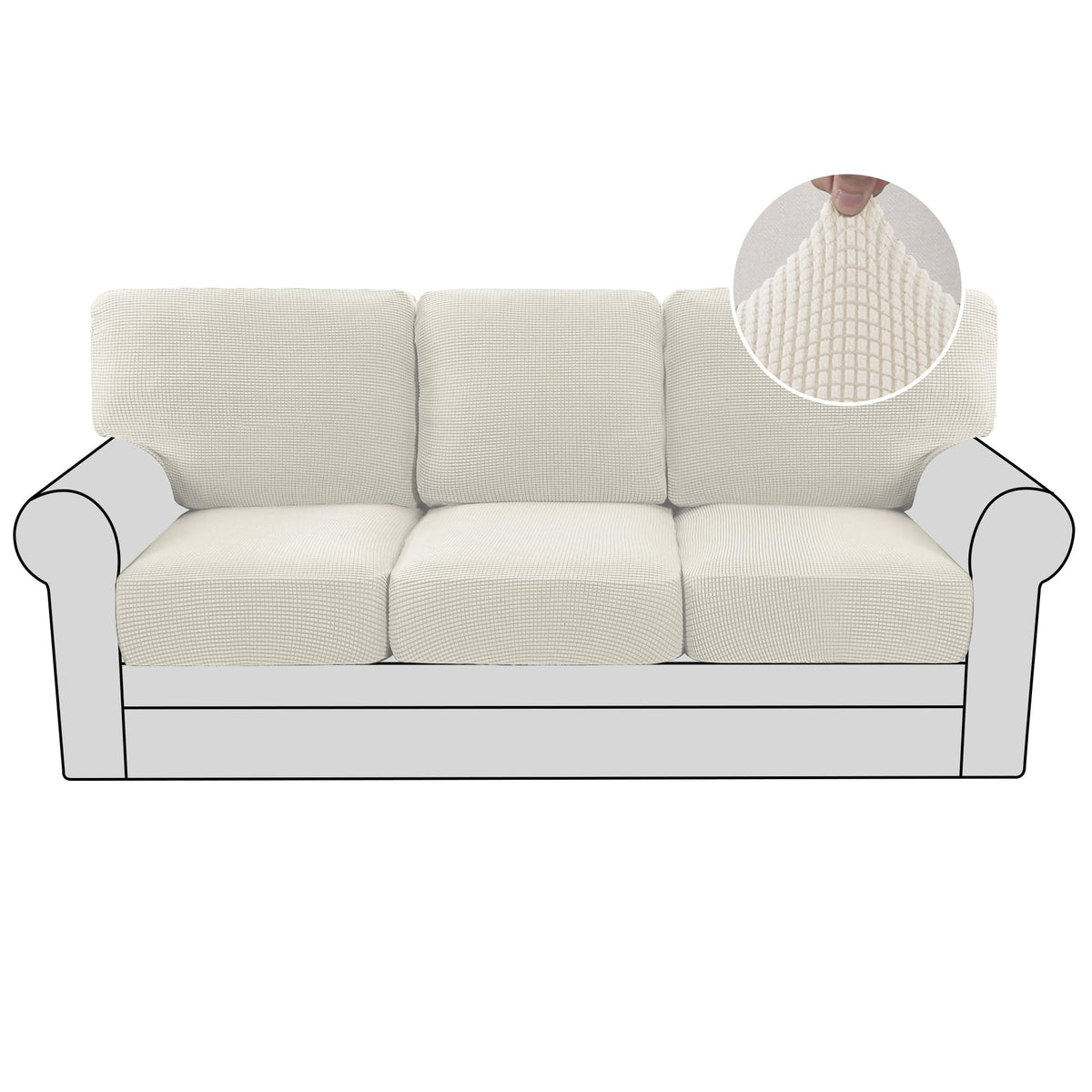 H.VERSAILTEX Multi-Pieces Sofa Covers Stretch Couch Covers Form Fitted Seats and Back Cushions Covers (3 Seat Covers Plus 3 Back Cusion Covers, Bonus 2 Armrest Covers), Sand