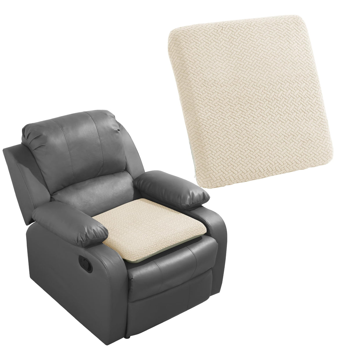 HOMBYS Tufted Furry Recliner Seat Cushion for Elderly Foam Curved Edge Large Square Seat Cushion for Recliner Chair, Floor Pillow, Office Chair, Car, No Pressure on Thighs(Grey)