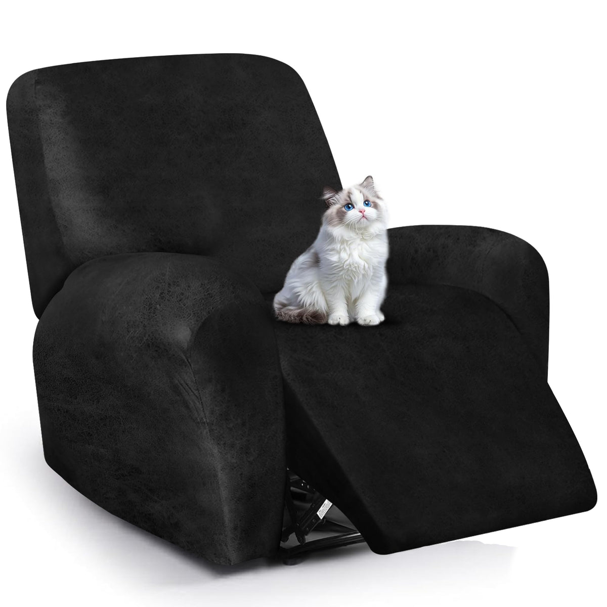 ANARACHON Leather Look Recliner Couch Cover, 8-Pieces Stretch Recliner Sofa Covers, Soft Reclining Slipcover, Washable Furniture Protector for Pets (3 Seater, Brown)