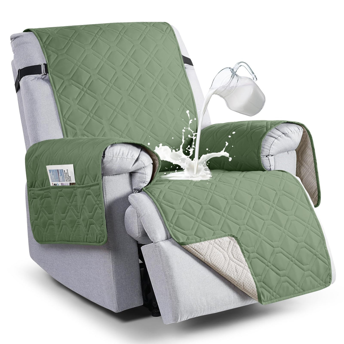 VANSOFY 100% Waterproof Recliner Chair Covers, Recliner Cover Non-Slip Dog Chair Cover Furniture Protector Washable Slipcover with Pocket, Elastic Straps for Pets, Dogs(Dark Gray, 23.6")