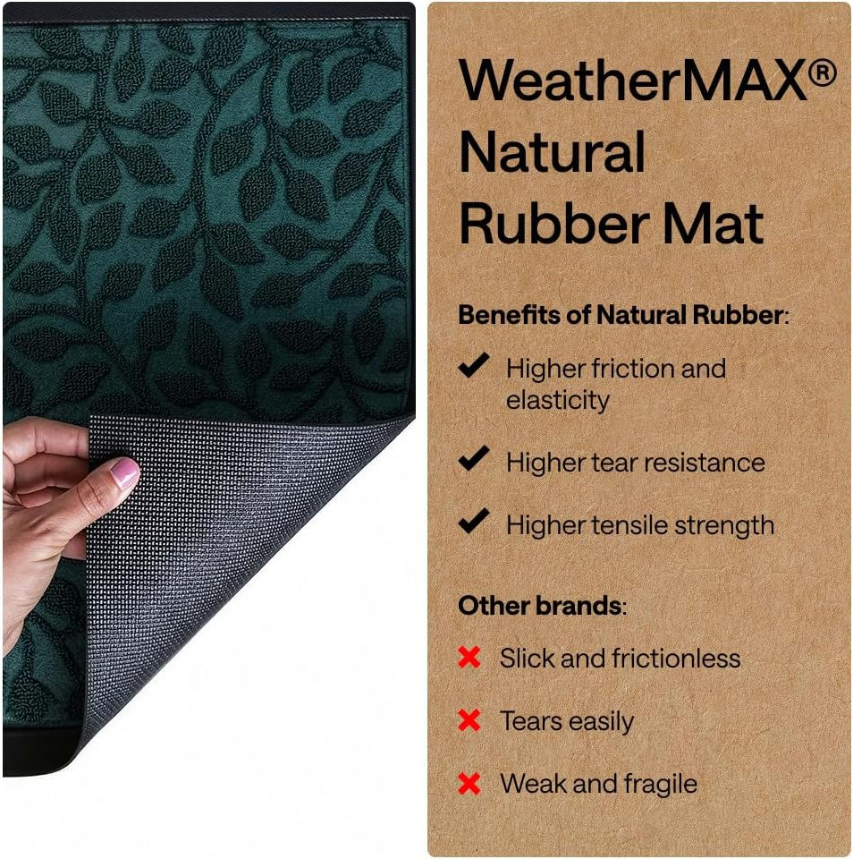 GORILLA GRIP WeatherMAX Door Mat, Indoor Outdoor Use, 29x17, Green Leaves