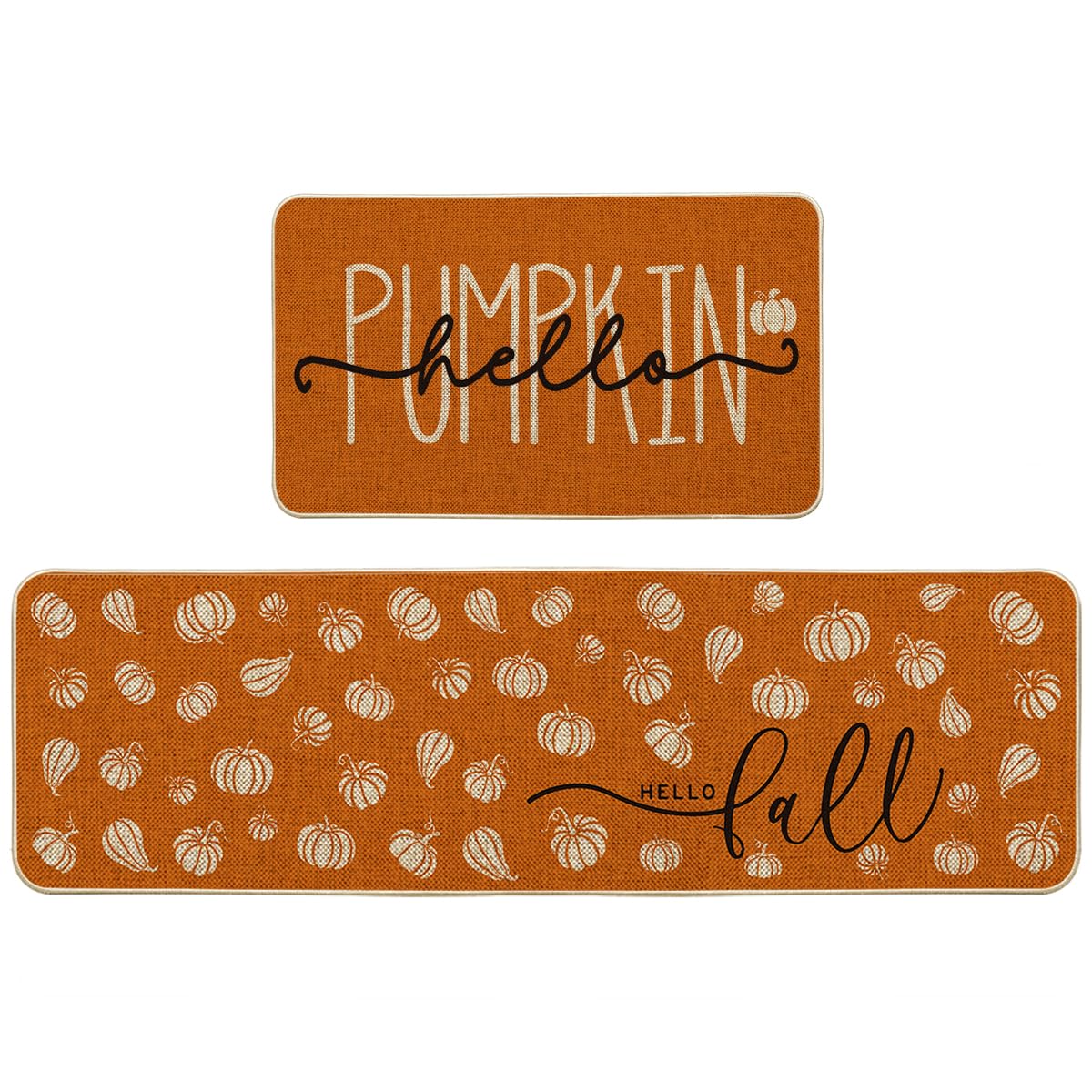 Artoid Mode Orange Hello Pumpkin Fall Kitchen Mats Set of 2 - 17x29+17x47"