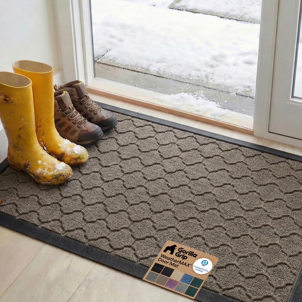 GORILLA GRIP WeatherMAX Door Mat, Indoor Outdoor Use, 29x17, Green Leaves