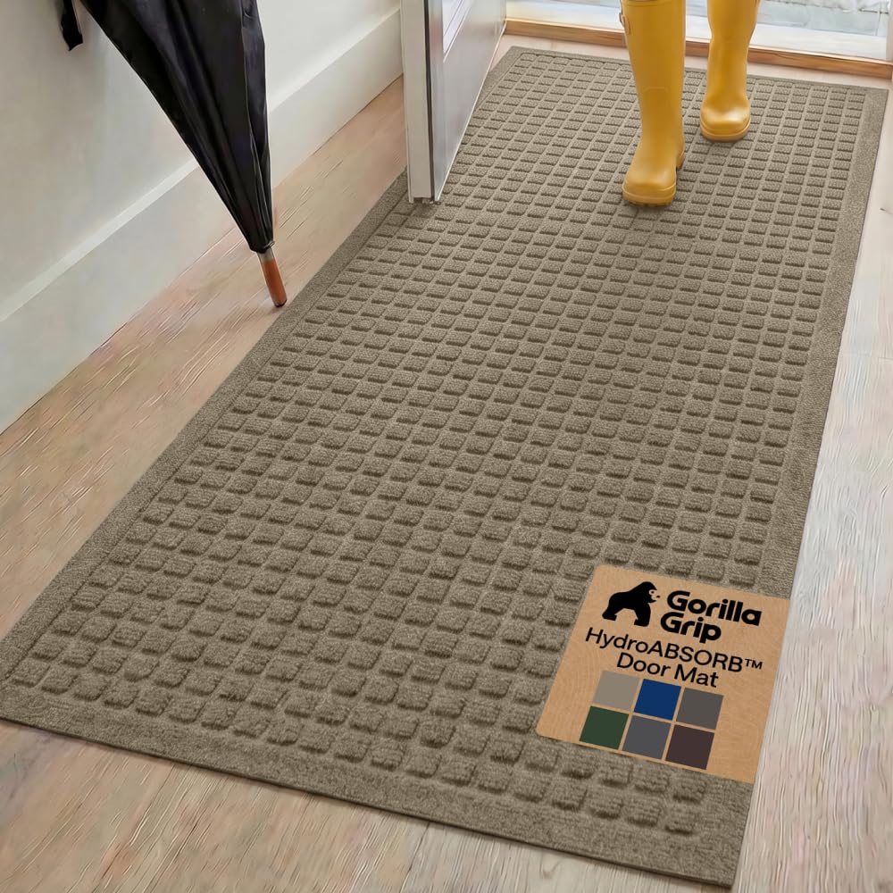 GORILLA GRIP® HydroABSORB Door Mat for Indoor Outdoor Use, 29x17 Coffee