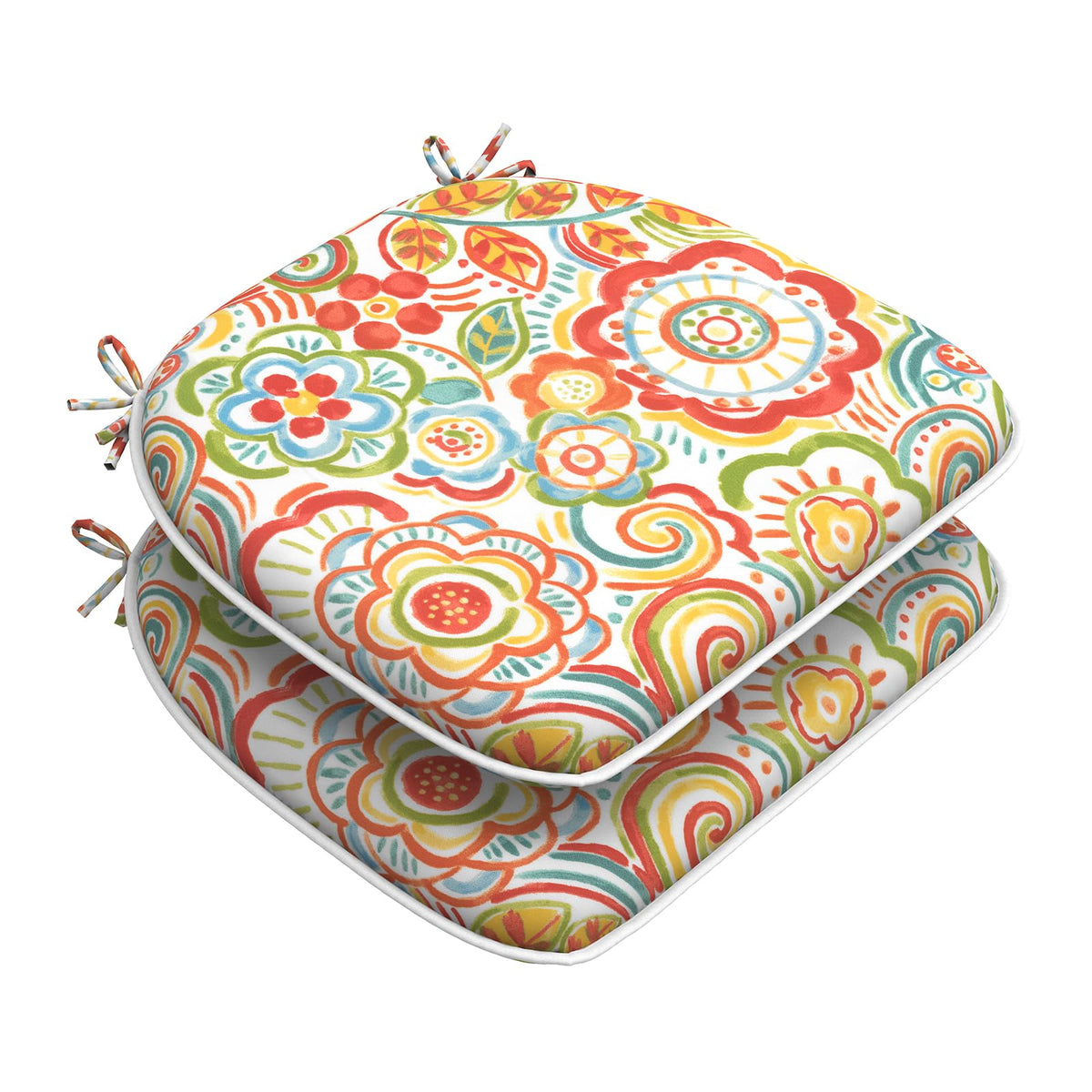 DYTXIII Set of 4 Outdoor Chair Cushions with Ties,Water Repellent Patio Chair Pads 17"x 16" for Outdoor Furniture,Round Corner Seat Cushions for Garden Yard Kitchen Paisley Multi