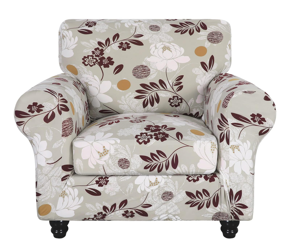 SearchI Stretch Sofa Cover Printed Couch Cover, Floral Pattern 4 Pieces Sofa Slipcover with 3 Separate Cushion Cover, Washable Furniture Protector for Living Room(Sofa, Yellow+Flower)
