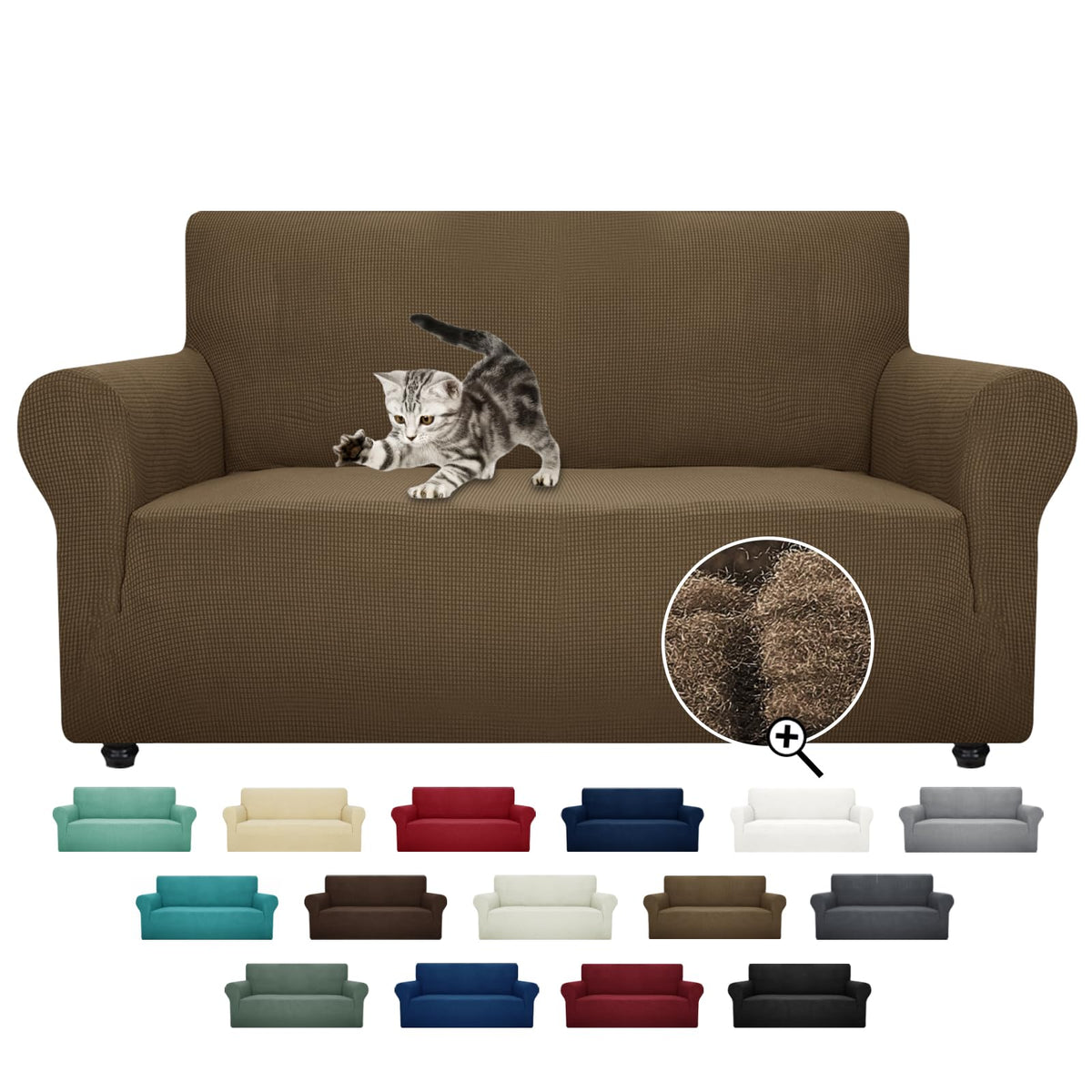 ZNSAYOTX Super Stretch Couch Cover (72"-92") Universal Sofa Covers with Elastic Bottom, Dog Cat Pets Friendly Washable Furniture Protector Fitted Sofa Slipcovers Stay in Place (Dark Grey, Sofa)