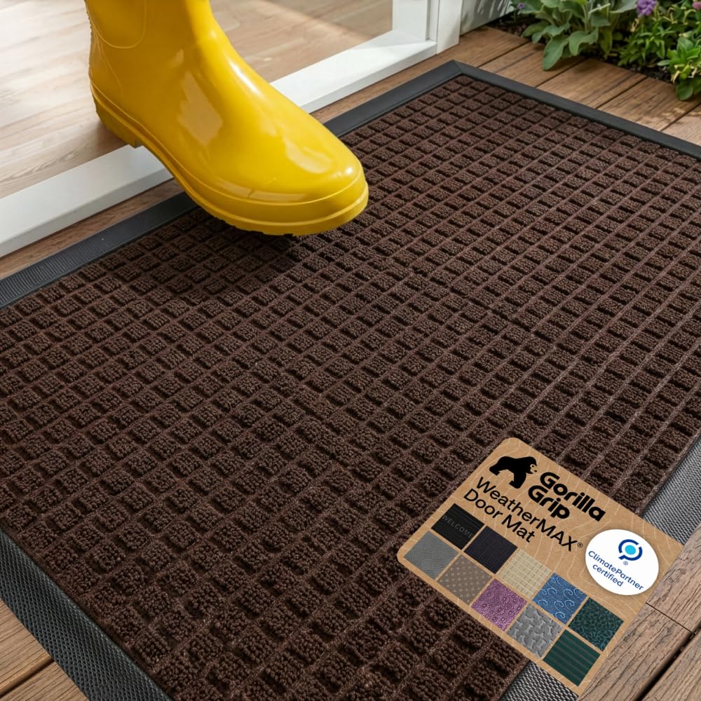 GORILLA GRIP WeatherMAX Door Mat, Indoor Outdoor Use, 29x17 Gray Diamond