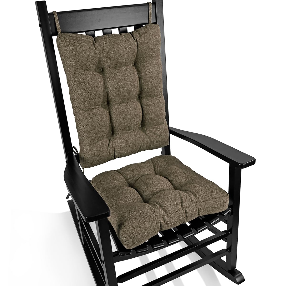 BUYUE Chair Cushion Set for Rocking Chair, Back Pillow & Seat Cushion with Ties, Original Woven Fabric Non-Slip Chair Pads for Elderly Sitting, Black
