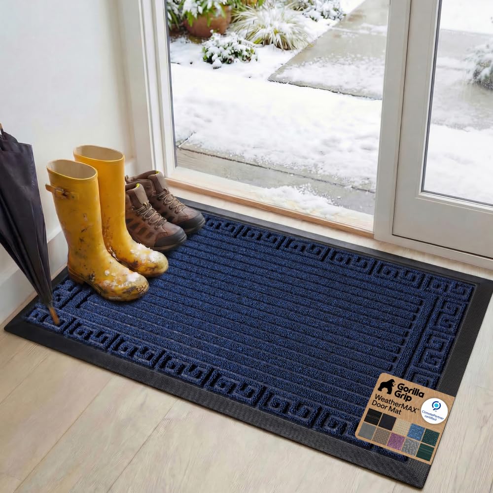 GORILLA GRIP WeatherMAX Door Mat, Indoor Outdoor Use, 29x17, Black Diamond