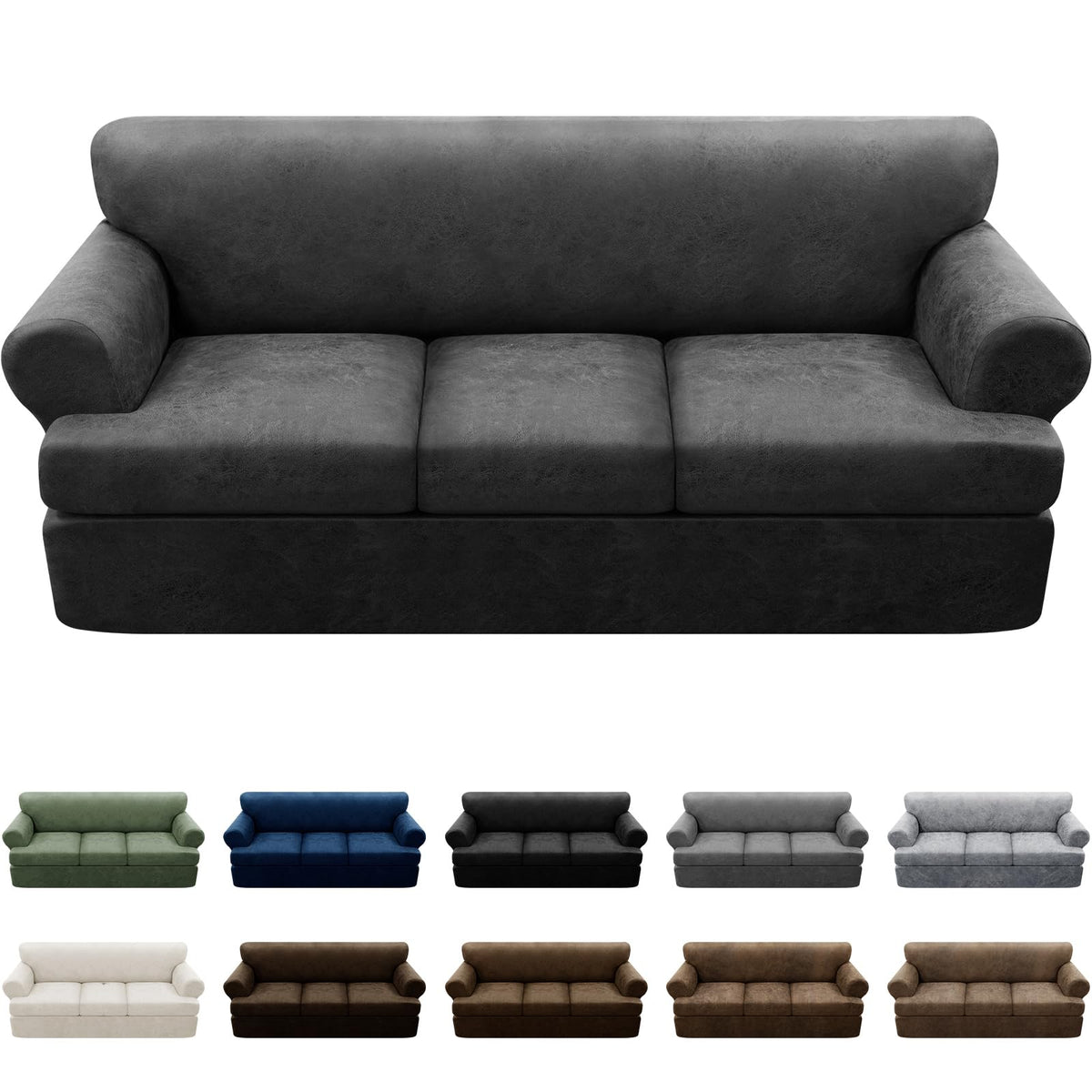 Couch Cover Leather Look 3 Seater Couch Sofa Cover 1-Piece Sofa Slipcover Stretch Furniture Protector with Elastic Bottom & Pockets(Sofa, Coffee)