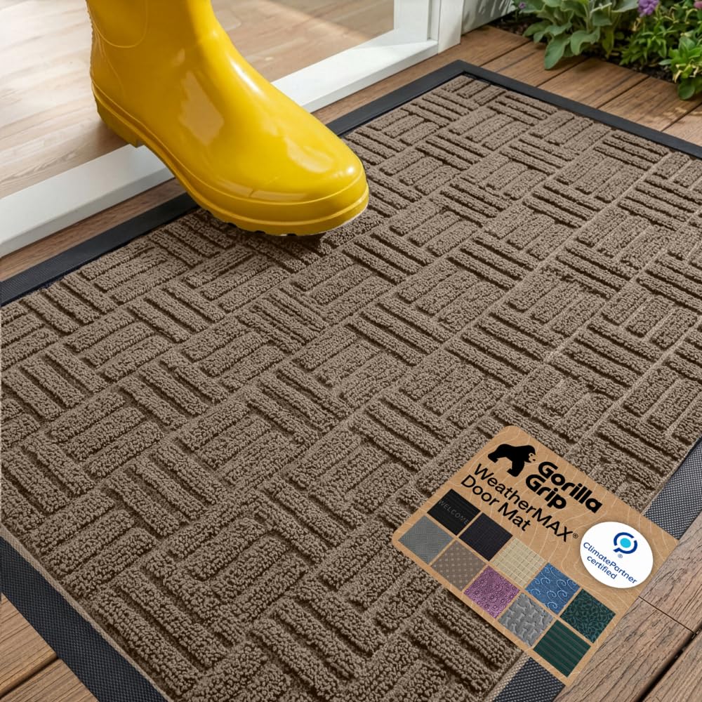 GORILLA GRIP WeatherMAX Door Mat, Indoor Outdoor Use, 29x17 Gray Diamond