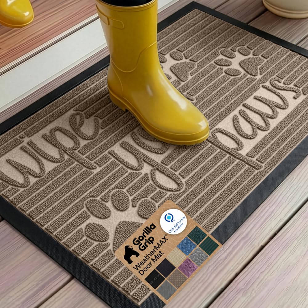 GORILLA GRIP WeatherMAX Door Mat, Indoor Outdoor Use, 29x17, Black Diamond