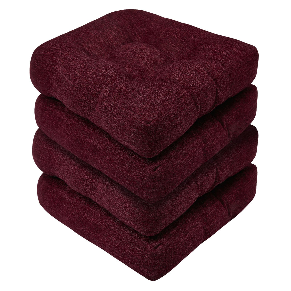 Basic Beyond Chair Cushions for Dining Chairs, Non-Slip Chair Pads, Thick Seat Cushions for Dining Room Chairs, Kitchen Chair Cushions Set of 4, 16" x 16" x 4", Burgundy