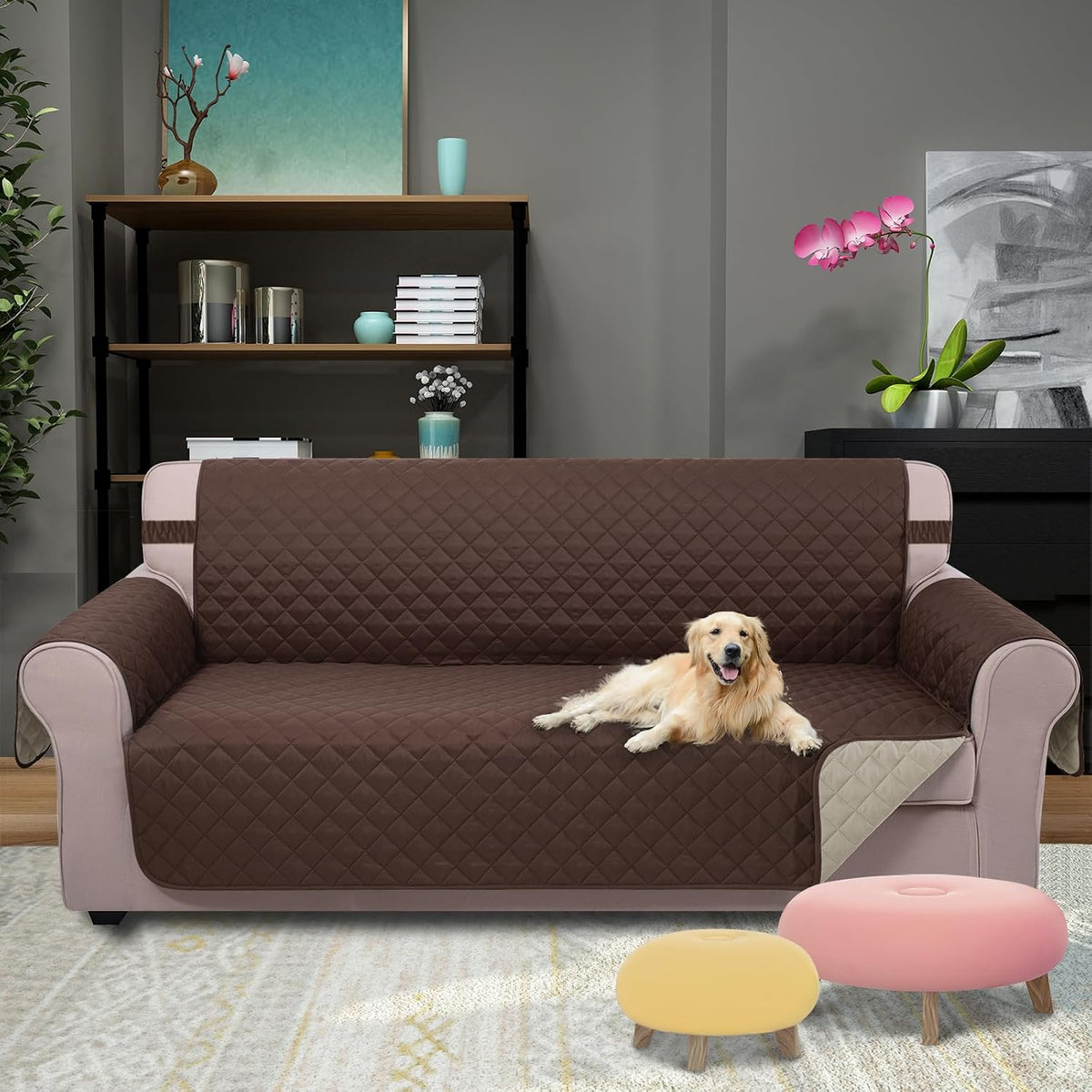 U-NICE HOME Reversible Sofa Cover Couch Cover for Dogs, Coffee/Beige