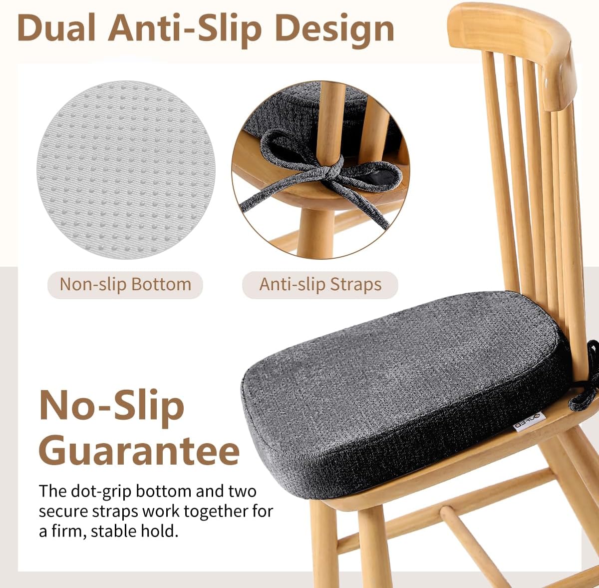 Chair Cushions for Dining Chairs, Washable Chair Pads, Gray, 4 Pack