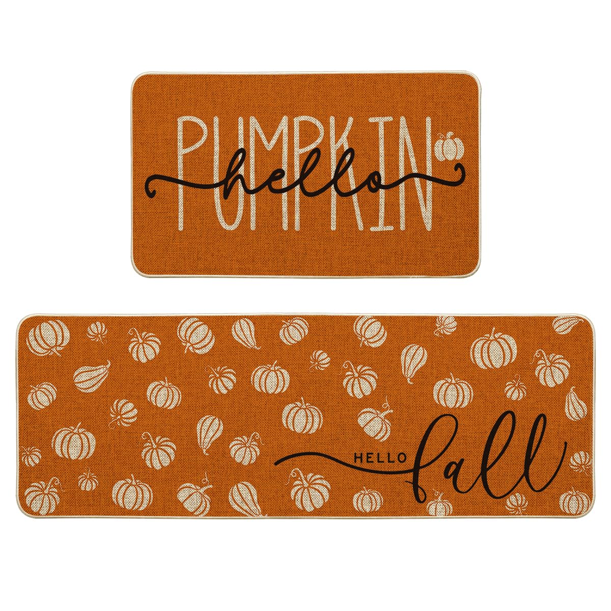 Artoid Mode Orange Hello Pumpkin Fall Kitchen Mats Set of 2 - 17x29+17x47"