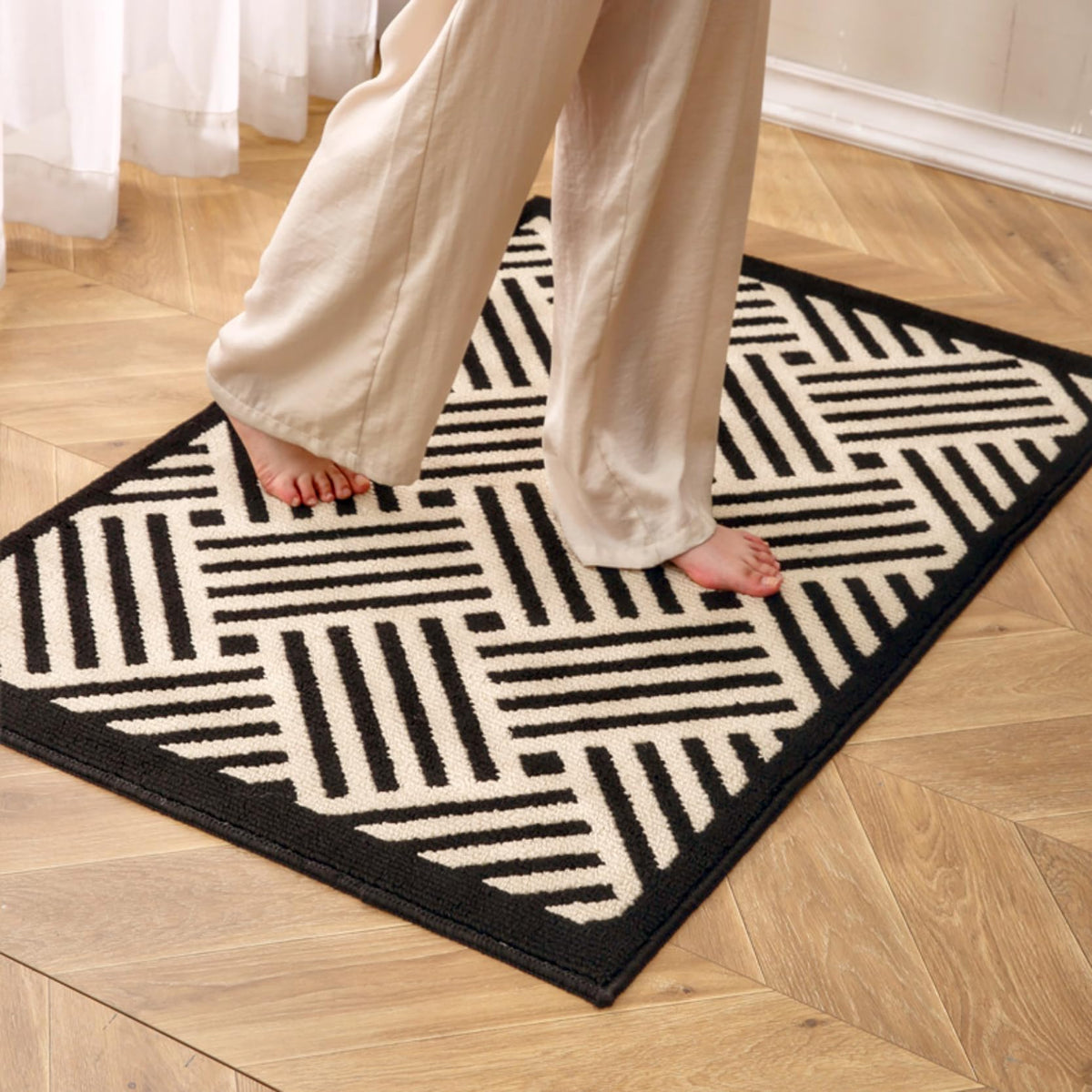 24"x36" Indoor Mats for Entryway, Black White