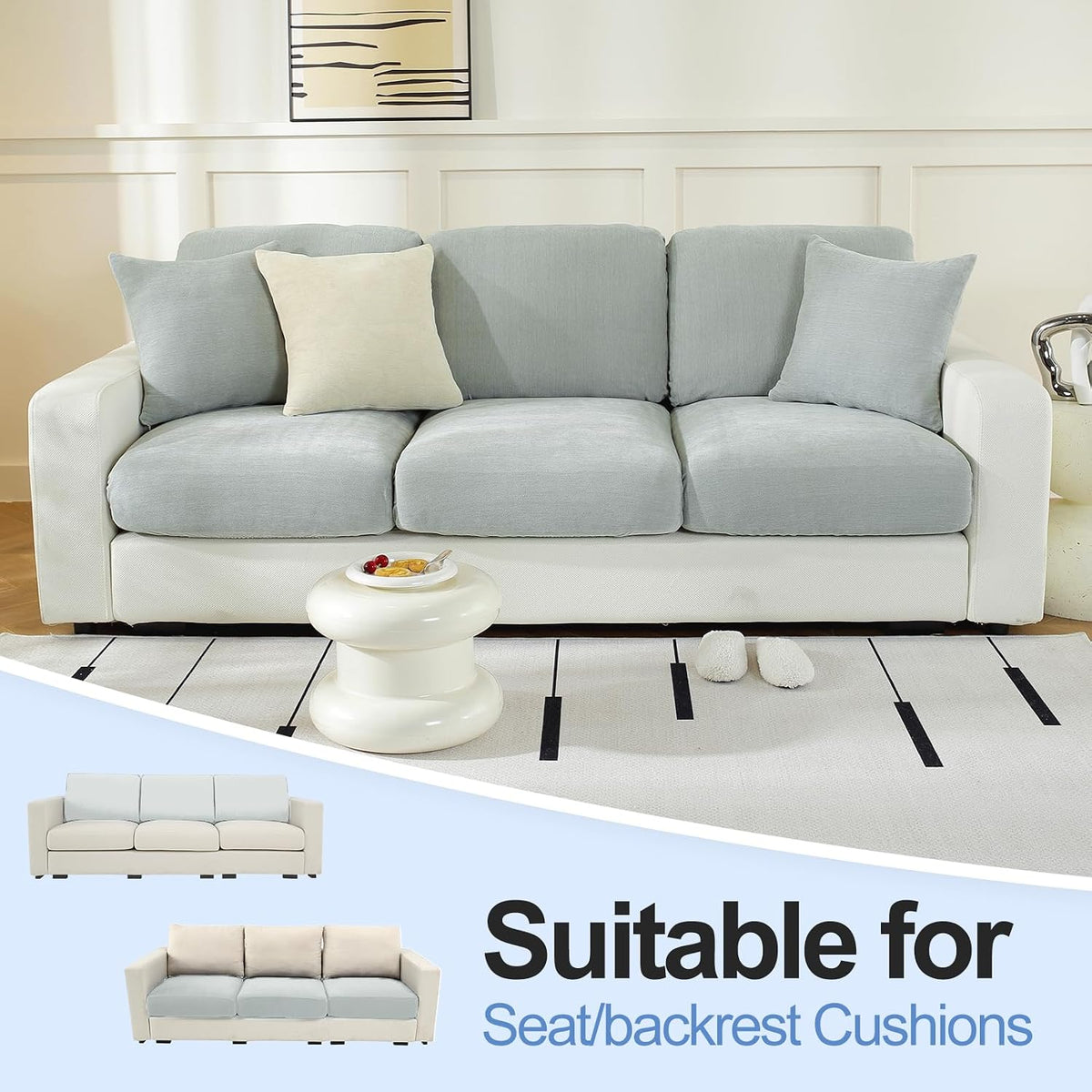 WEYOND Couch Cushion Covers L Shaped Sectional, 3PC Seat Covers, Light Grey