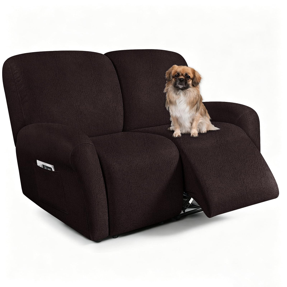 ANARACHON Leather Look Recliner Couch Cover 8-Piece Recliner Sofa Slipcovers 3 Seater for Reclining Couches Furniture Protector Spandex Fabric Washable (Recliner Sofa, Brown)