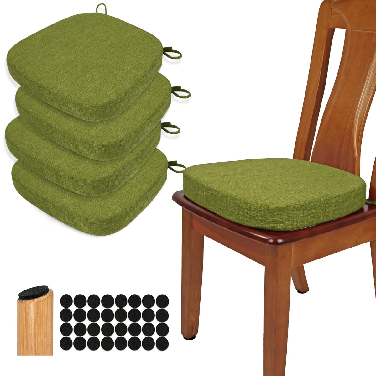 BUYUE Thickened 2.5" Dining Chair Cushions Set of 4, U-Shape High Density Foam Comfortable Chair Pads for Kitchen, Slip Resistant Indoor Seat Cushions (4 PCS, Dark Gray)