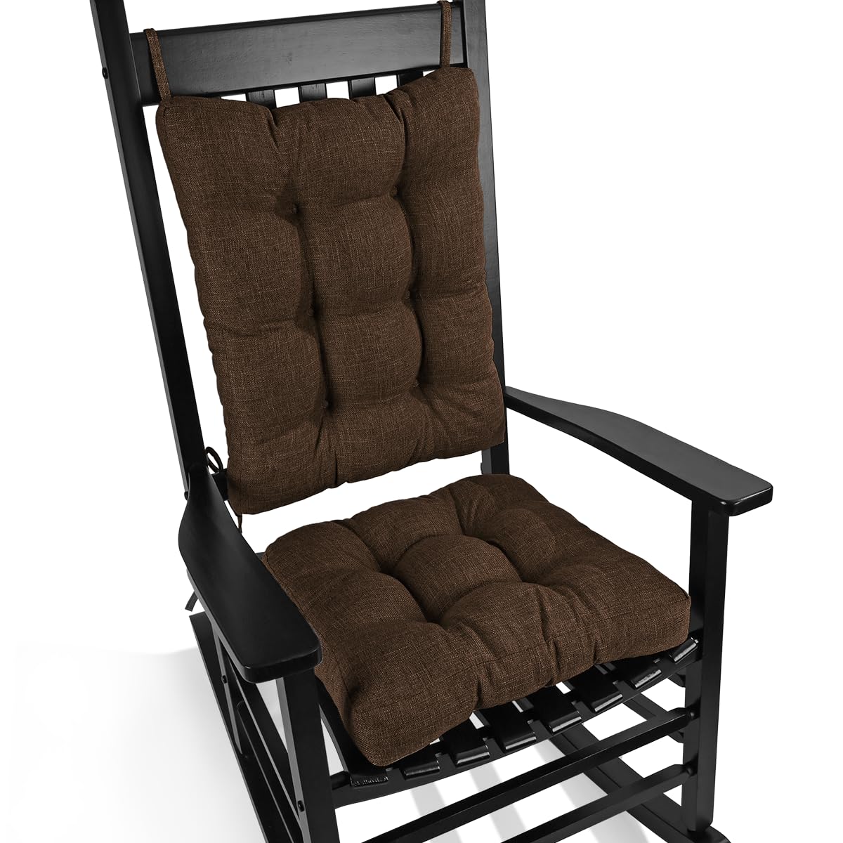 BUYUE Chair Cushion Set for Rocking Chair, Back Pillow & Seat Cushion with Ties, Original Woven Fabric Non-Slip Chair Pads for Elderly Sitting, Black