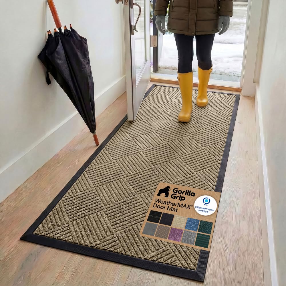 GORILLA GRIP WeatherMAX Door Mat, Indoor Outdoor Use, 29x17, Green Palm