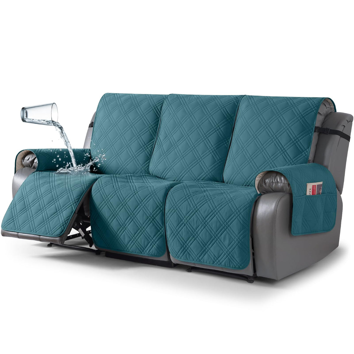 TAOCOCO 100% Waterproof Recliner Sofa Cover Non Slip Couch Cover for 3 Seat Reclining Sofa, Split Reclining Couch Covers 3-Piece with Straps, Washable Sofa Slipcover for Kids Pets(3 Seater, Chocolate)