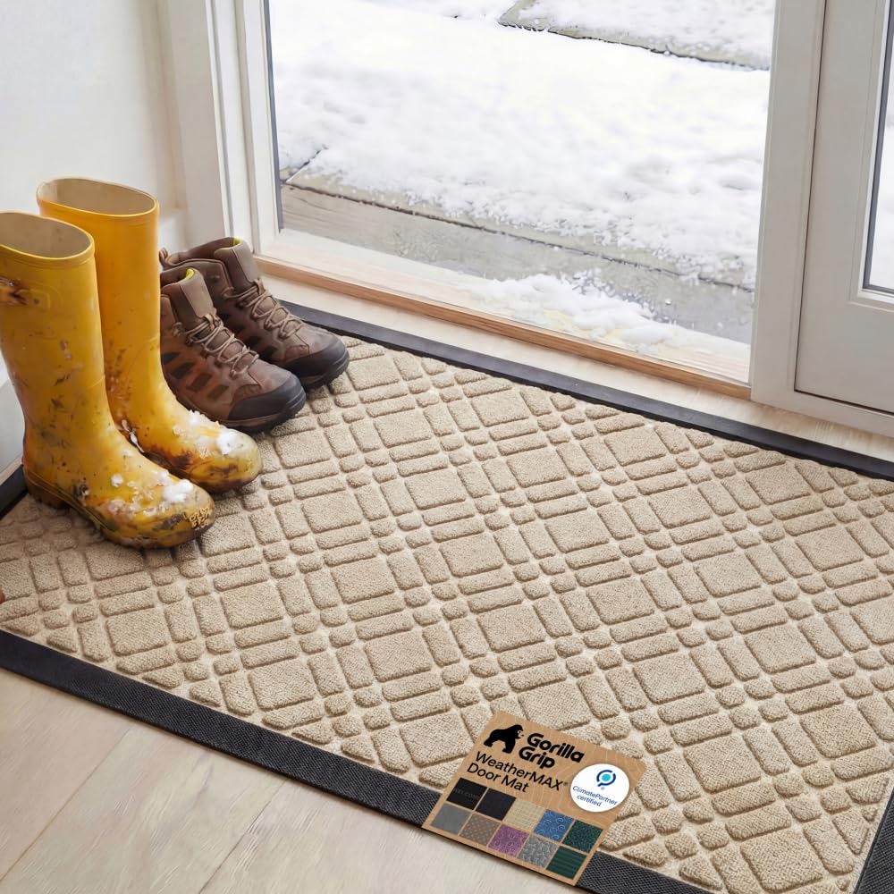 GORILLA GRIP WeatherMAX Door Mat, Indoor Outdoor Use, 29x17, Green Leaves