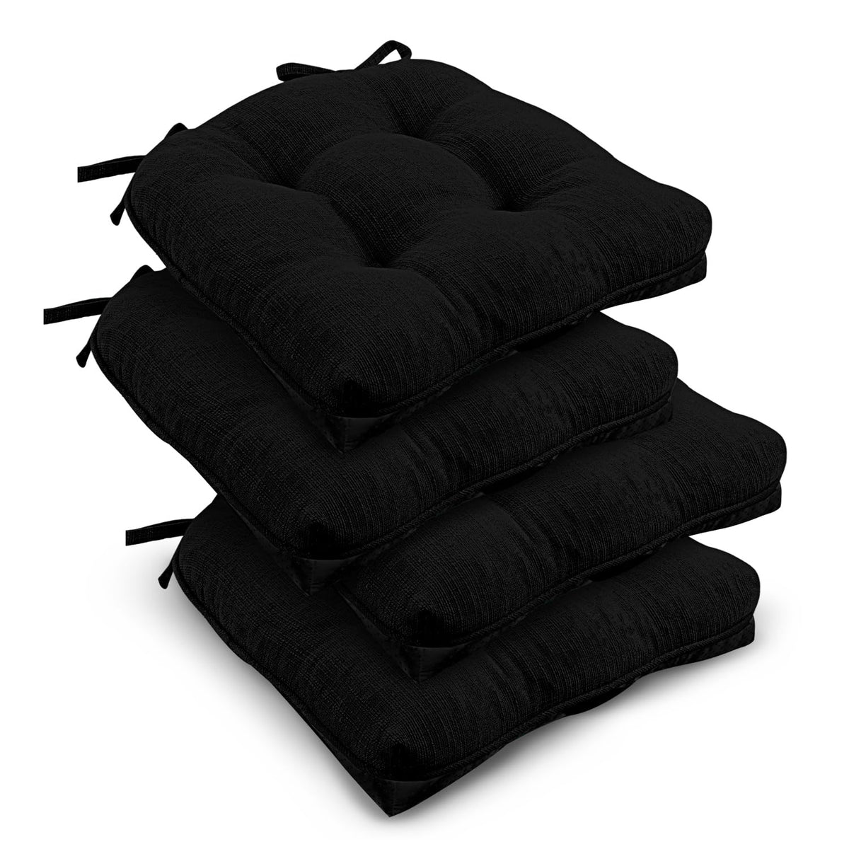 downluxe Indoor Chair Cushions for Dining Chairs, Tufted Overstuffed Textured Foam Kitchen Chair Pads with Ties and Non-Slip Backing, 15.5" x 15.5" x 4", Brown, 4 Pack