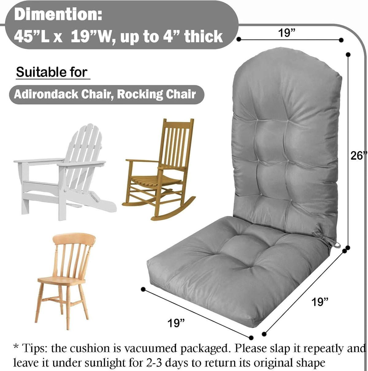 Adirondack Chair Cushion, Outdoor Patio Furniture Seat Pad, Waterproof