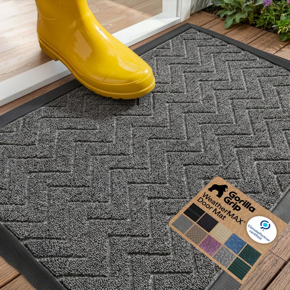 GORILLA GRIP WeatherMAX Door Mat, Indoor Outdoor Use, 29x17, Black Diamond
