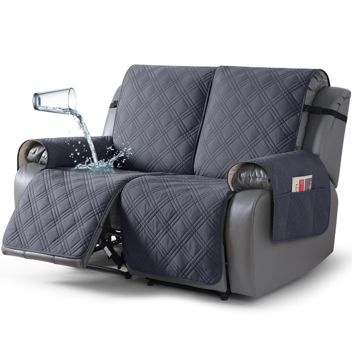 TAOCOCO 100% Waterproof Recliner Sofa Cover Non Slip Couch Cover for 3 Seat Reclining Sofa, Split Reclining Couch Covers 3-Piece with Straps, Washable Sofa Slipcover for Kids Pets(3 Seater, Chocolate)