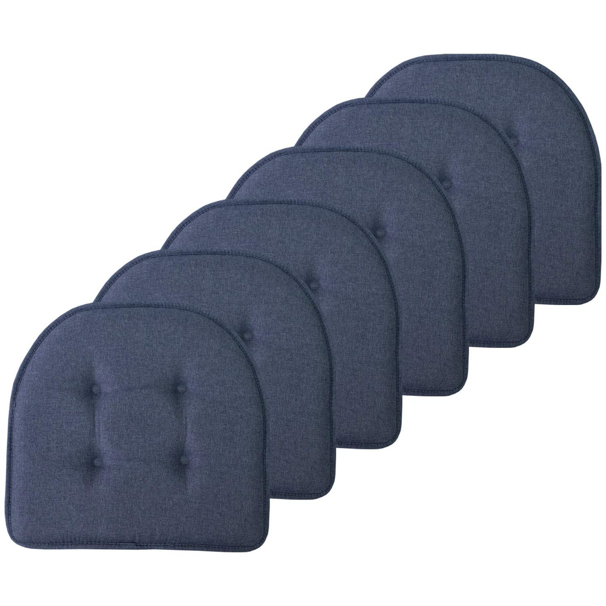 Sweet Home Collection Chair Cushion Memory Foam Pads Tufted Slip Non Skid Rubber Back U-Shaped 17" x 16" Seat Cover, 6 Pack, Checkered Taupe/White