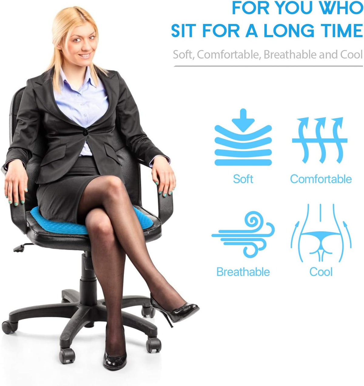 Gel Seat Cushion for Long Sitting, (Thick & Large) Cushion for Wheelchair