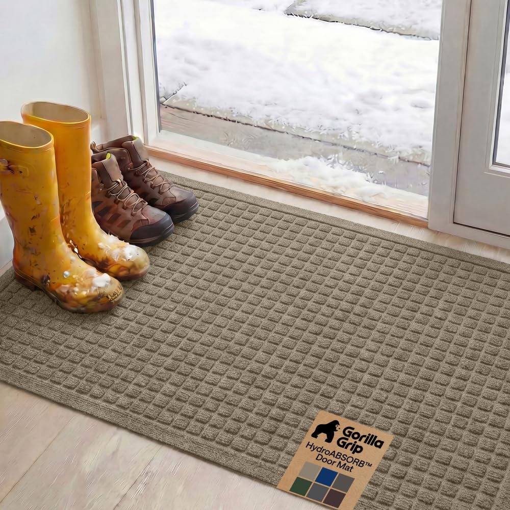 GORILLA GRIP® HydroABSORB Door Mat for Indoor Outdoor Use, 29x17 Coffee