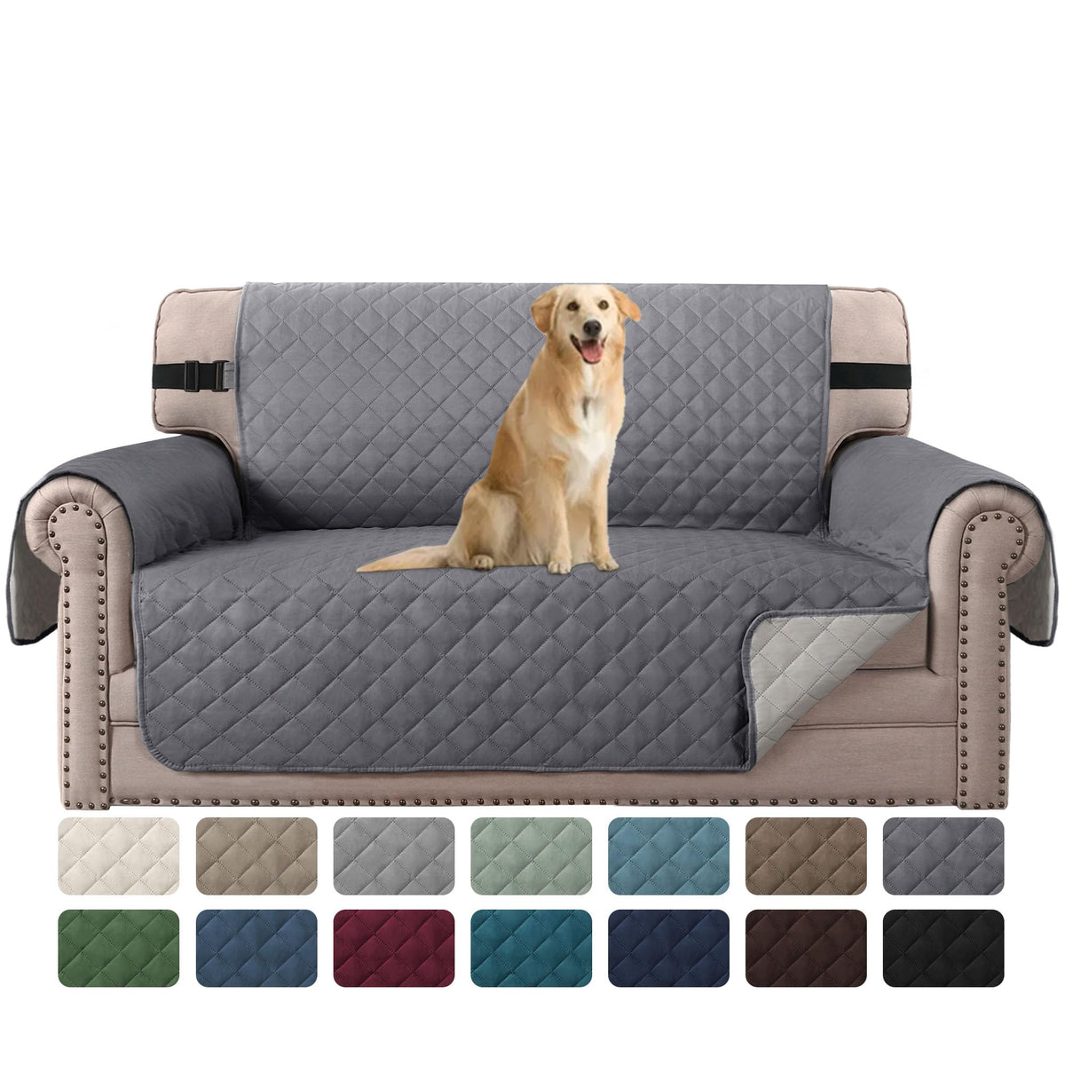 H.VERSAILTEX Reversible Sofa Cover Couch Cover for 3 Cushion Couch Water Resistant Sofa Cover for Living Room Quilted Furniture Couch Cover Washable Couch Protector(Oversized Sofa, Ivory/Beige)