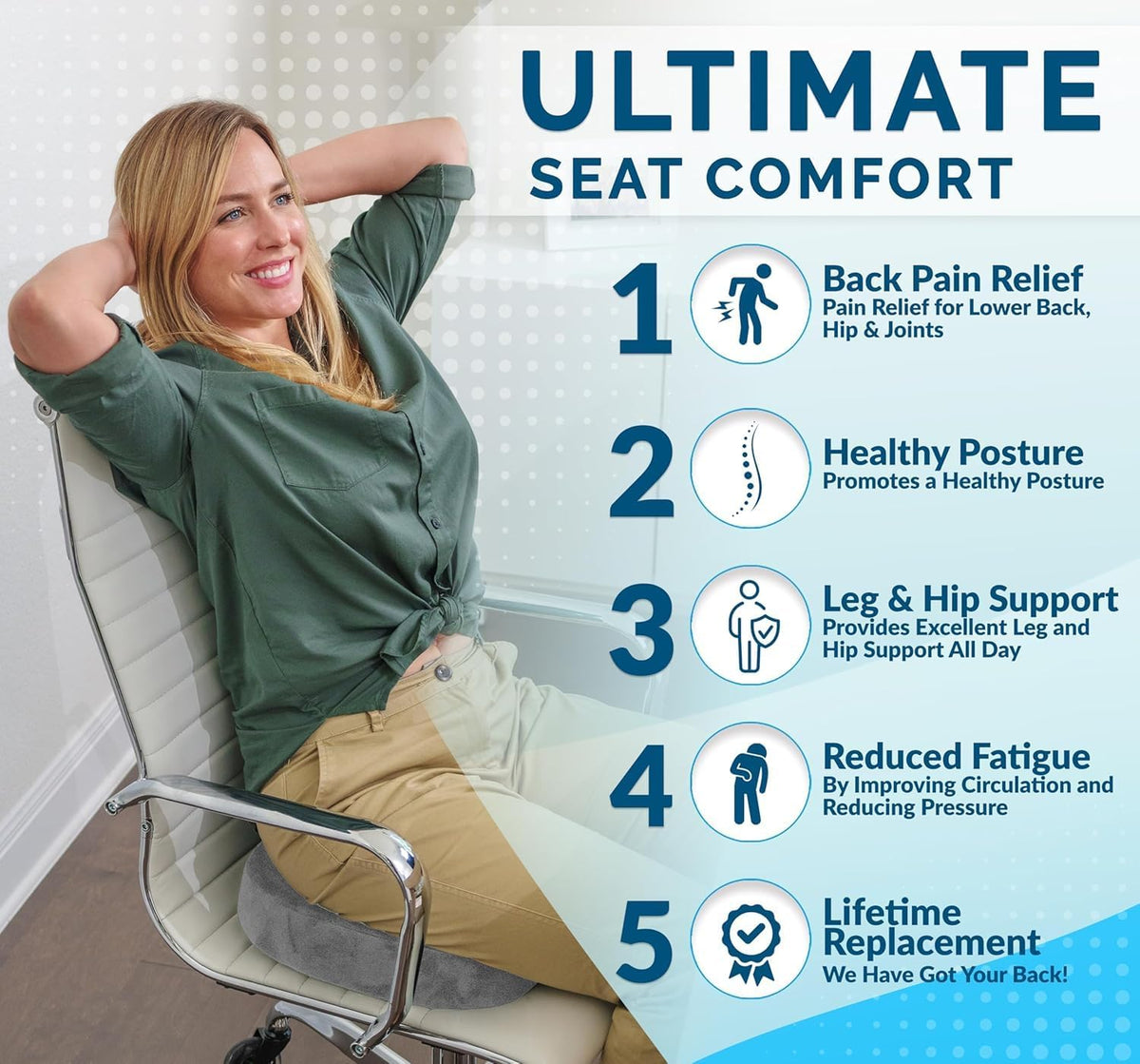 ComfiLife Doctor Recommended Seat Cushion - Premium Gel & Memory Foam Office Chair, Car Seat, Lifting Cushion - Chair Cushions for Back & Sciatica Relief - Seat Cushions for Office & Desk (Gray)
