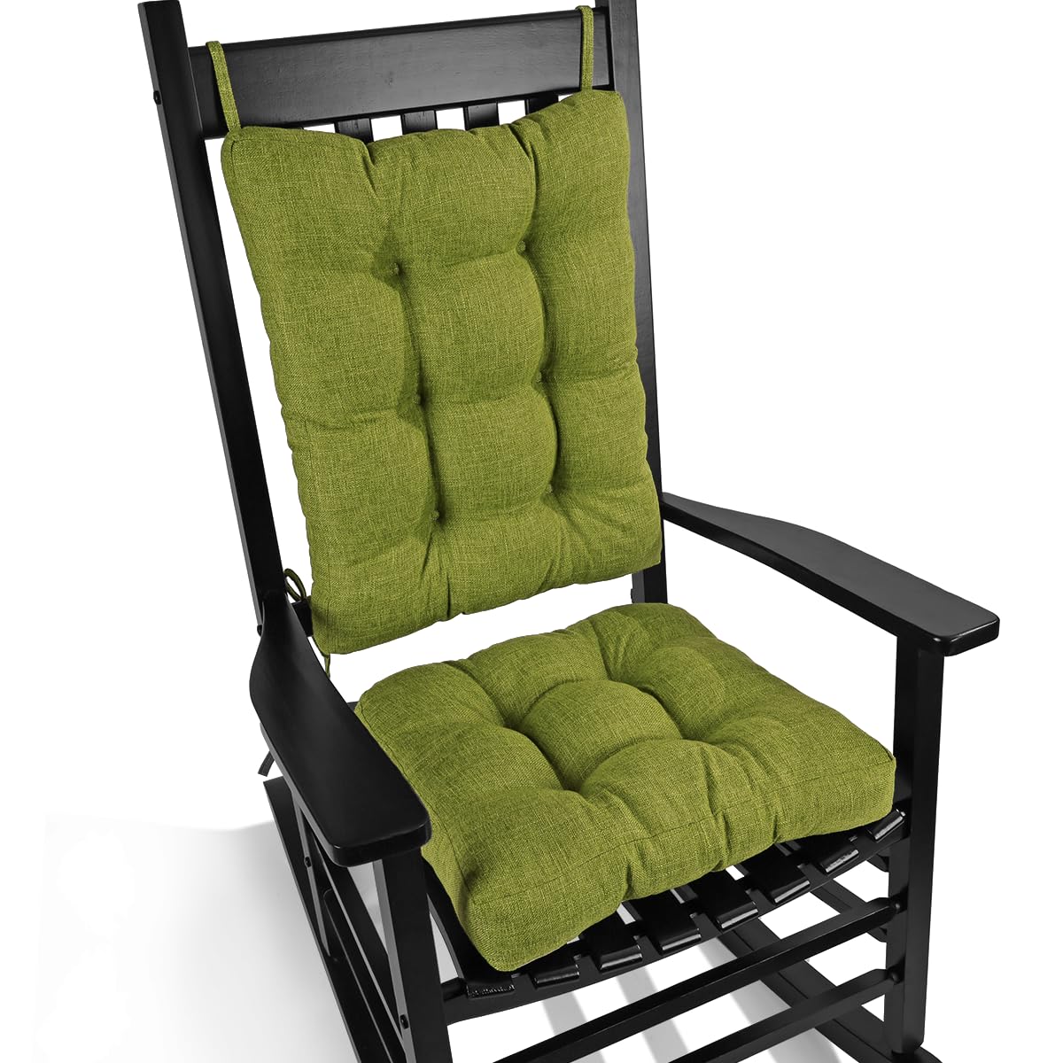 BUYUE Chair Cushion Set for Rocking Chair, Back Pillow & Seat Cushion with Ties, Original Woven Fabric Non-Slip Chair Pads for Elderly Sitting, Black