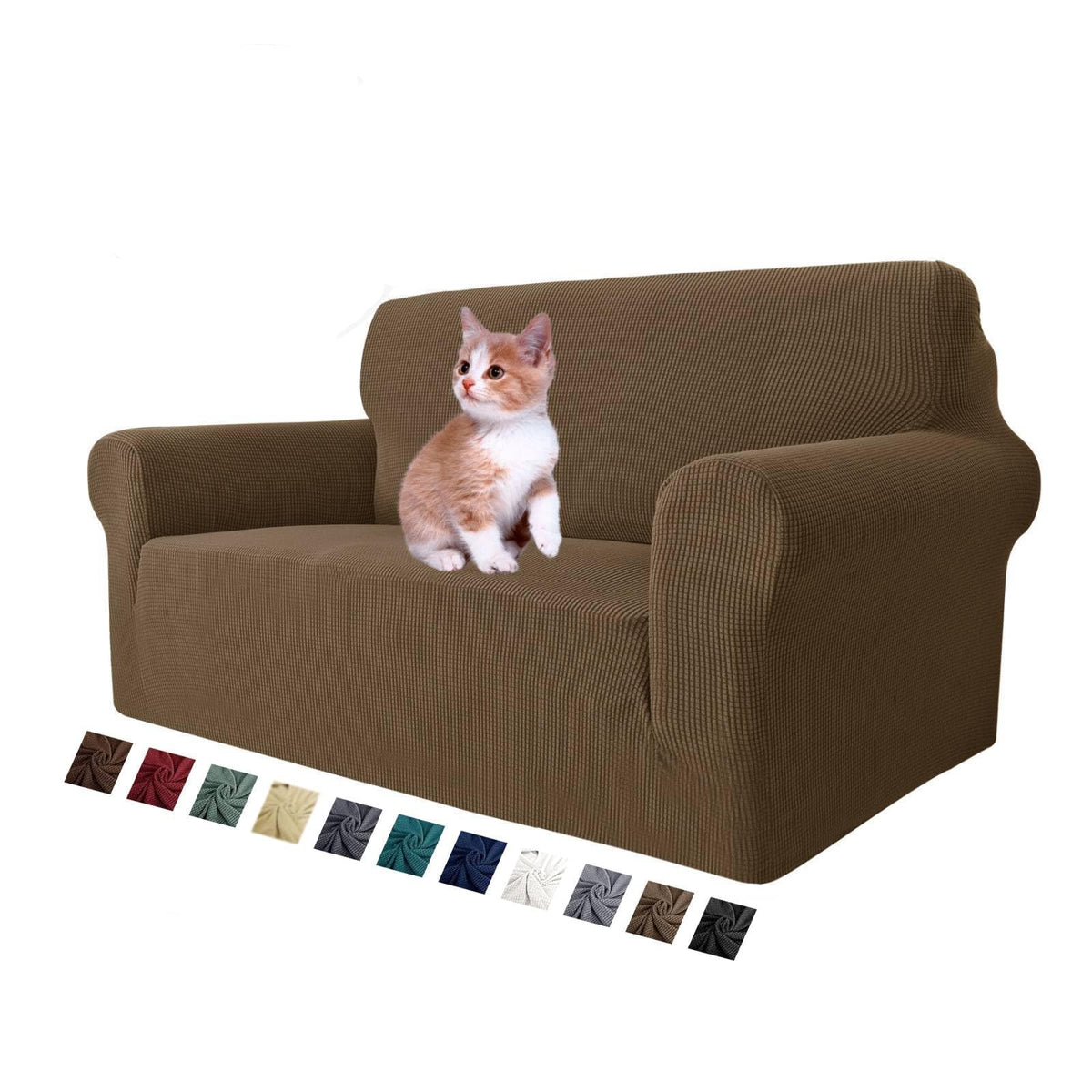 MAXIJIN Super Stretch Couch Cover for 3 Cushion Couch, 1-Piece Universal Sofa Covers Living Room Jacquard Spandex Furniture Protector Dogs Pet Friendly Fitted (Large, Gray)