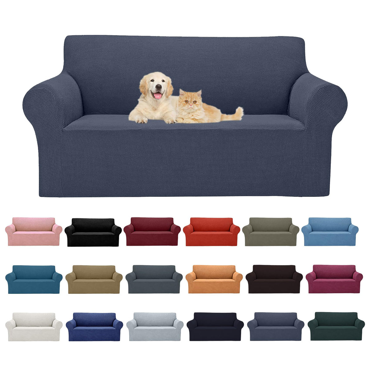 Cupuamon 2026 New Stretch Sofa Slipcovers Couch Cover for 3 Cushion Furniture Protector Sofa Covers with Elastic Bottom Jacquard Fabric Small Checks for Pets, Kids -Sofa, Black