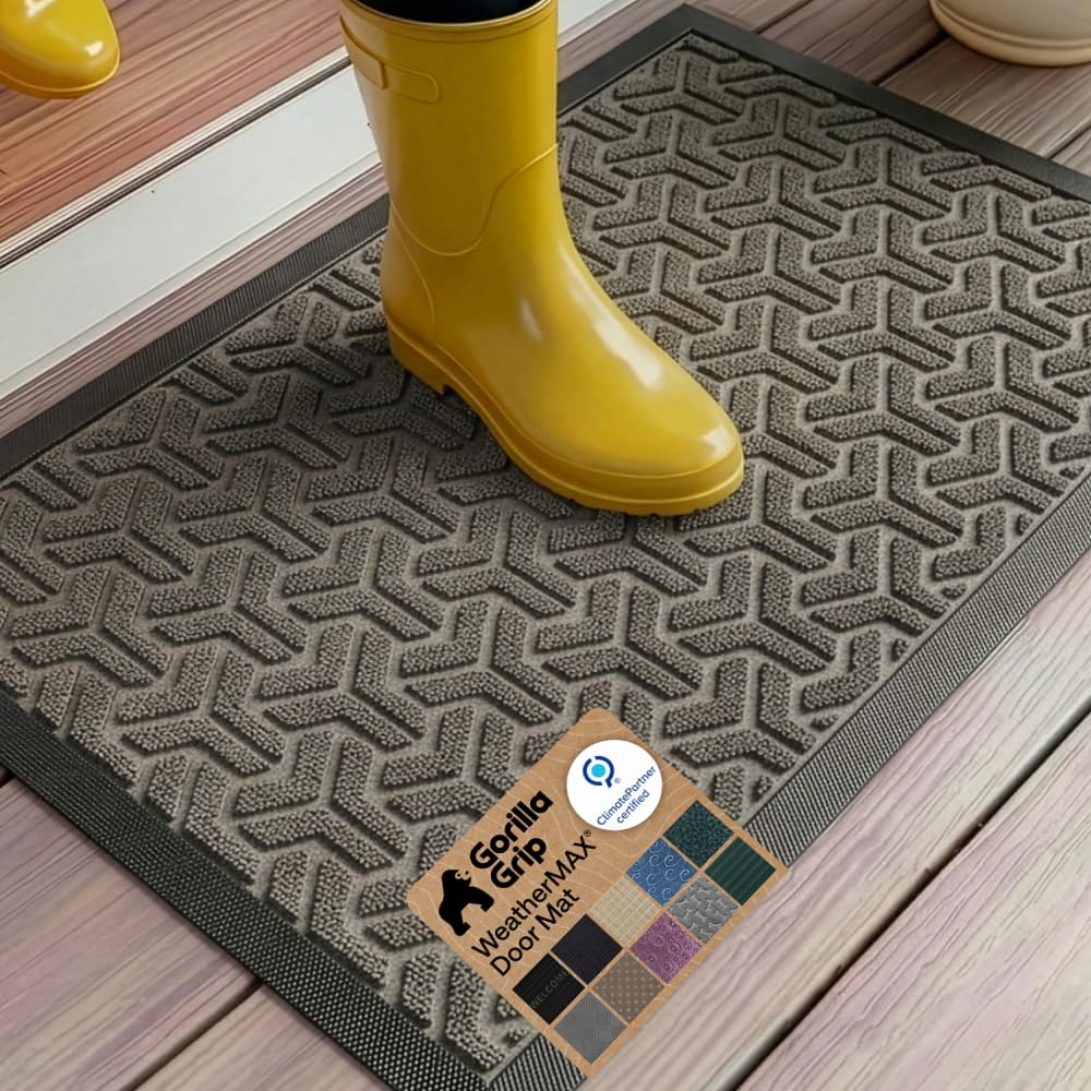 GORILLA GRIP WeatherMAX Door Mat, Indoor Outdoor Use, 29x17, Black Diamond