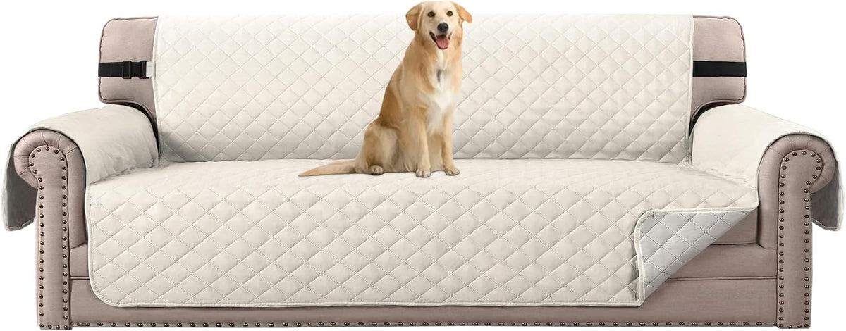 H.VERSAILTEX Reversible Sofa Cover Couch Cover for 3 Cushion Couch Water Resistant Sofa Cover for Living Room Quilted Furniture Couch Cover Washable Couch Protector(Oversized Sofa, Ivory/Beige)